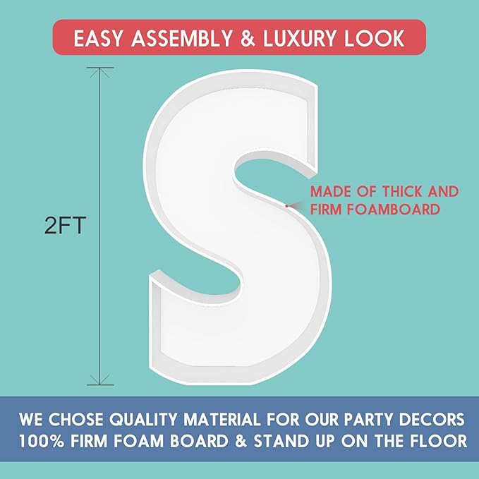 2FT Letter S Mosaic Balloon Frame Letter DIY Fillable Letters Kit for Birthday Party Wedding Backdrop Decor