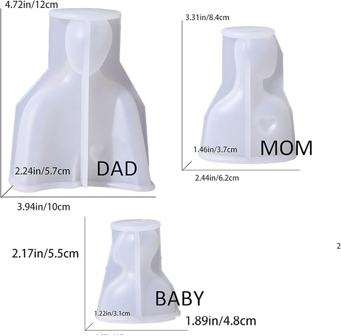 3 Pcs Loving family Silicone Resin Mold Abstract Sculptures Figurines Decoration Office Desk Articles mom dad and kid plaster statue Silicone Casting Molds for Gifts, 3D DIY Making Home Display Crafts