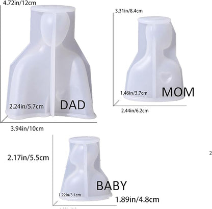 3 Pcs Loving family Silicone Resin Mold Abstract Sculptures Figurines Decoration Office Desk Articles mom dad and kid plaster statue Silicone Casting Molds for Gifts, 3D DIY Making Home Display Crafts