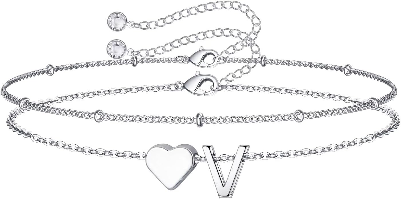 M MOOHAM Mothers Day Gifts for Kids Teens Girls - 14K-Gold-Plated Heart Initial A-Z Bracelets for Women Girl Dainty Gold Bracelets Birthday Mothers Day Gifts for Mom Grandma Teenage Girls Kids Teens