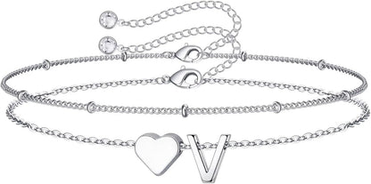 M MOOHAM Mothers Day Gifts for Kids Teens Girls - 14K-Gold-Plated Heart Initial A-Z Bracelets for Women Girl Dainty Gold Bracelets Birthday Mothers Day Gifts for Mom Grandma Teenage Girls Kids Teens