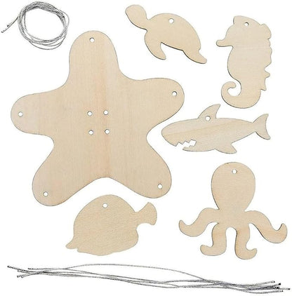 Fun Express DIY Wood Sealife Mobile CK-12 - Craft Kits - VBS Vacation Bible School Supplies/Decor - 12 Pieces