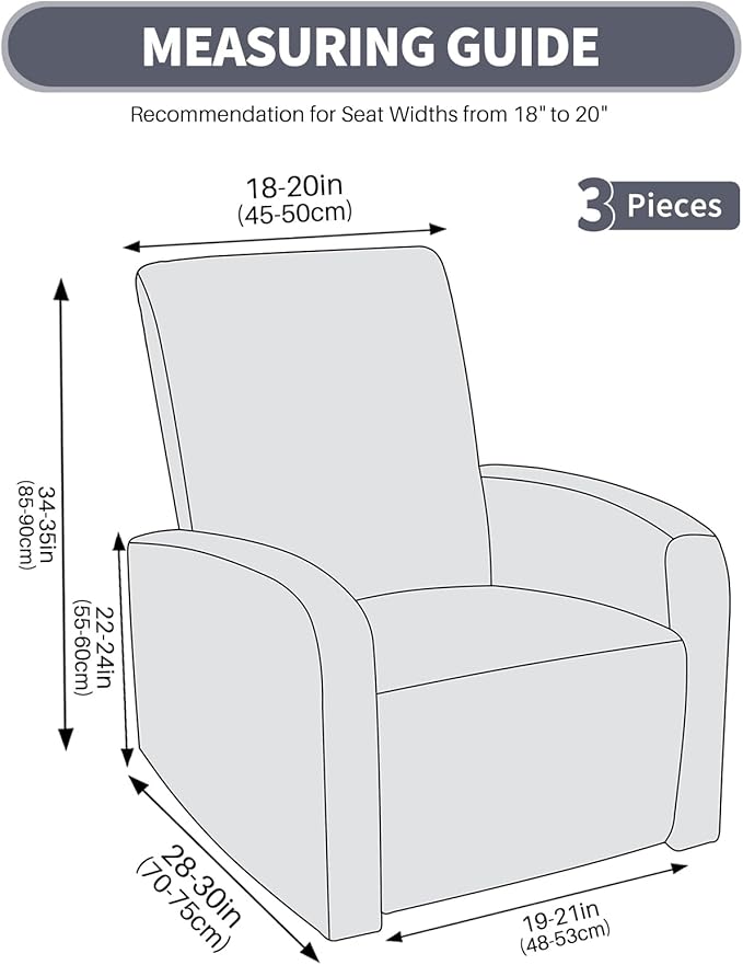 JIVINER Small Recliner Chair Covers, 3 Piece Slipcovers for Large Recliner Chair Soft Jacquard Reclining Chair Protector Slipcovers for Dogs,Cats (Recliner Small, Dark Gray)