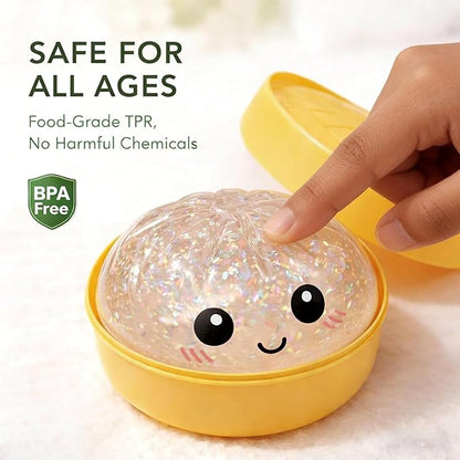 Dumpling Squishies, Glitter Dumpling, Glitter Dumplings Squishy with Box, Dumplings Sensory Squeeze Toy for Stress Relief Stretchy Desk Toys (White)