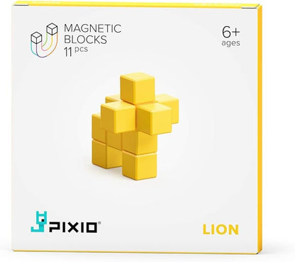 PIXIO Yellow Lion Color Series Magnetic Blocks Construction Set 11pcs with Free App, Stress Relief Building Blocks, Fidget Toys, Pixel Art Desk Toy, Animals Figures