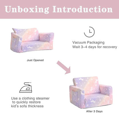 Tiita Kids Sofa, 2-in-1 Kids Sofa Chair, Convertible Children Couch to Lounger, Flip Out Kids Sofa Chair, Toddler Armrest Chair Bed, Folding Kids Play Sofa for Girl or Boy(Twill Pegasus)