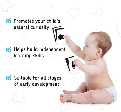 merka Newborn Toys, Black and White Baby Toys, High Contrast Baby Toy for Newborn, Set of 50 Flashcards for Visual Stimulation and Brain/Sensory Development