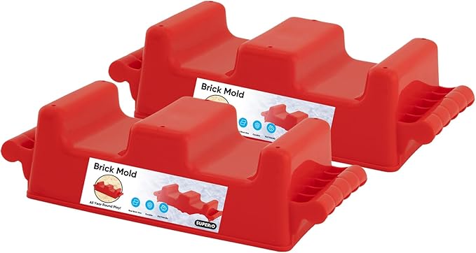 Superio Snow Brick Maker Igloo Fort Crenellated Block Form Outdoor Winter Snow Toys Sand Castle Building Kit for Adults and Kids Sandbox, Beach, Sand Toys (Red, 2)