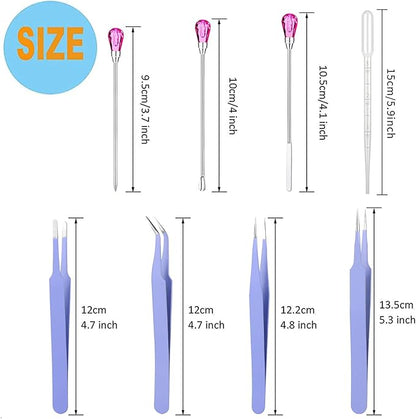 11 Pcs Silicone Resin Mold Tools Set Stirring Needle Spoon Tool Tweezers Precision Kit, Anti-Static Electronics Tweezers Set for Resin Art Crafts,Jewelry Making,Epoxy Casting Molds-Rose Red & Purple