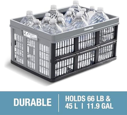 CleverMade Collapsible Utility Crates, Ocean, 3 Pack, 45L/11 Gal, 66 lbs Capacity, Stackable Containers, Heavy Duty, Space-Saving Baskets,Polypropylene (PP)