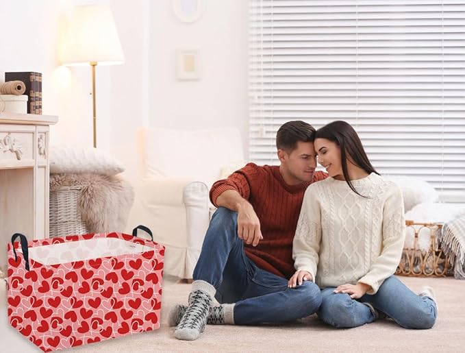 Sanjiaofeng Rectangular Valentine's Day Basket Love Storage Bins,Girls Storage Basket with Handles.Clothers,Books,Kid's Gifts Bins. (Overlapping Love)