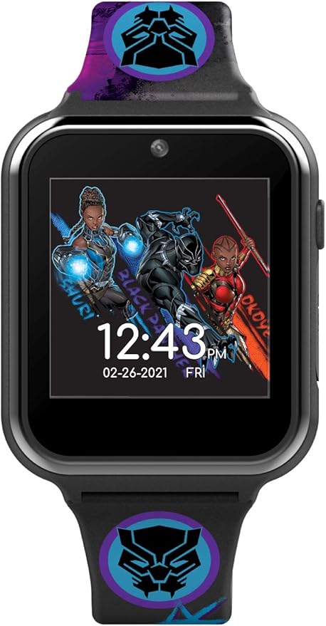 Accutime Kids Marvel Black Panther Black Educational ,Touchscreen Smart Watch Toy for Boys, Girls, Toddlers - Selfie Cam, Learning Games, Alarm, Calculator, Pedometer (Model: AVG4608AZ)