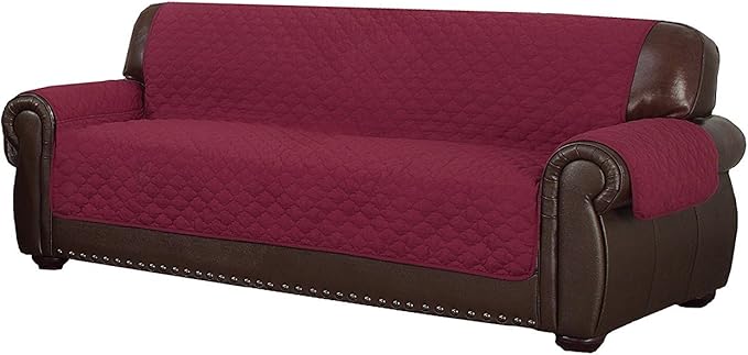 Quick Fit Reynold Durable Quality Reversible Water Resistant Cover for Dogs, Kids, Pets-Sofa Slipcover for Couch, Recliner, Loveseat or Chair, Garnet-Natural
