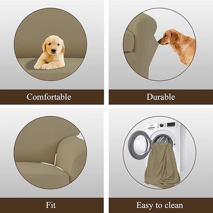 Easy-Going 4 Pieces Microfiber Stretch Recliner Slipcover – Spandex Soft Fitted Sofa Couch Cover, Washable Furniture Protector with Elastic Bottom for Kids, Pet(Recliner, Dark Linen)