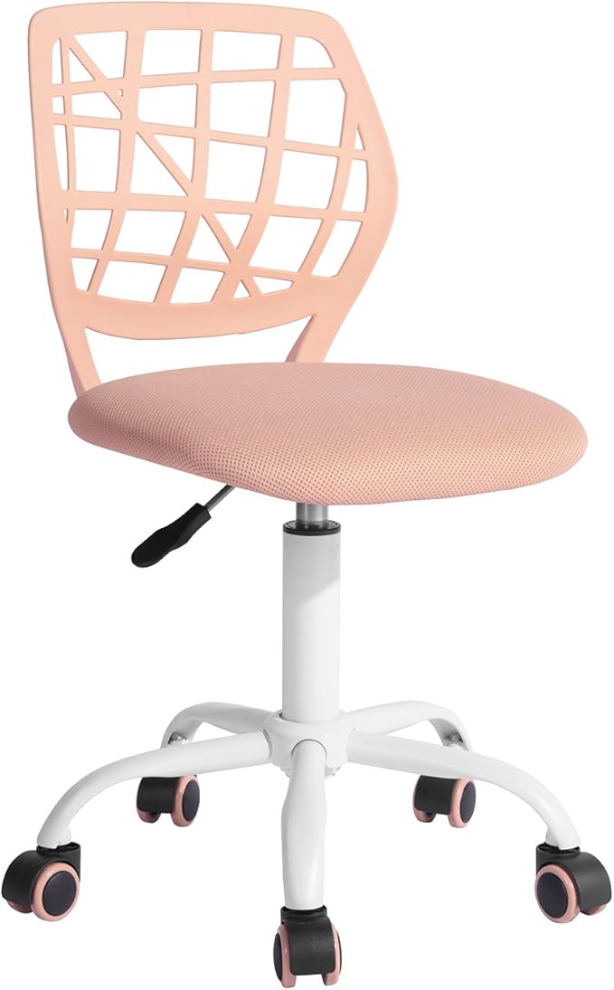 FurnitureR Kids Desk Chair, Small Office Chair Armless Study Chair, Cute Chic Adjsutable Swivel Rolling Task Chair with Soft Cushion for Kids Teens Children Student, Rose