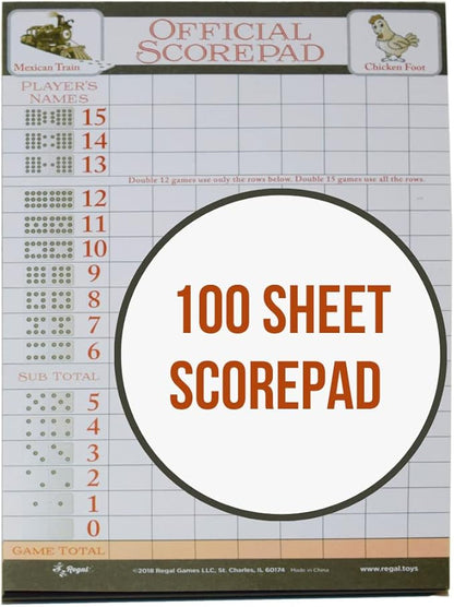 Regal Games Mexican Train Score Pads & Chicken Foot Dominoes Game for Adults - Ideal for Family Fun Game Night and Travel - 100 Sheets (8.25" x 5.5")