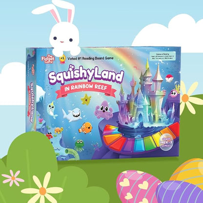 The Fidget Game SquishyLand in Rainbow Reef - Educational & Phonics Kindergarten Learning Activities for Children in Pre-K to 2nd Grade - Mochi Squishy Toys Set with Board Game (2-6 Players)
