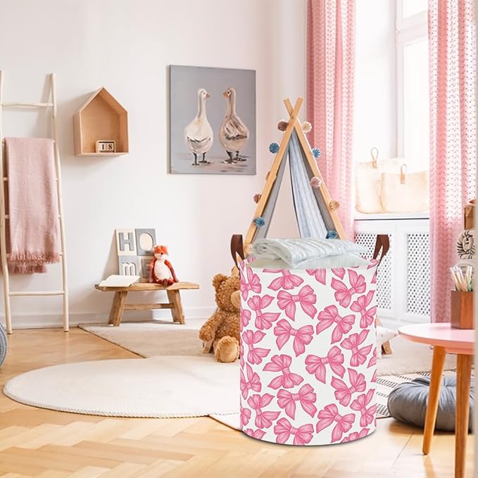 NTAOHAMPER Laundry Hamper,Laundry Basket,Baby Nursery Hamper,Waterproof Storage Bin,Clothes Organizer Basket,Room Decor(Big Bowknot)