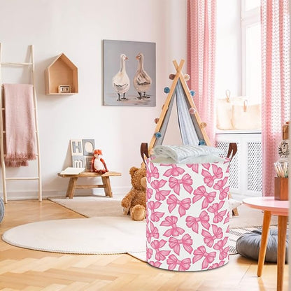 NTAOHAMPER Laundry Hamper,Laundry Basket,Baby Nursery Hamper,Waterproof Storage Bin,Clothes Organizer Basket,Room Decor(Big Bowknot)