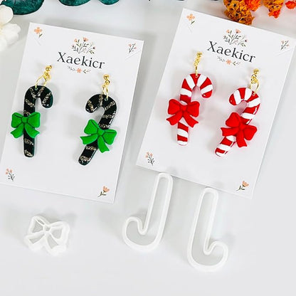 Xaekicr Christmas Candy Cane Polymer Clay Cutters – 3pcs Holiday Clay Earring Cutters Set for DIY Jewelry Making, Cute Bow and Candy Shapes, Clay Tools and Polymer Clay Molds