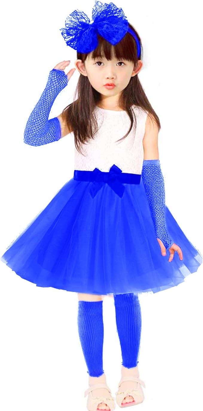 Kids 6 in 1 Costume Accessories 1970s 1980s Fancy Outfits and Dress for Cosplay Party Theme Party for Girl