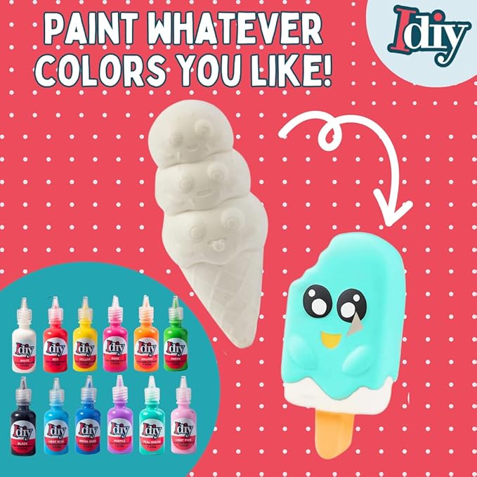 DIY Party Craft Kit Jumbo Dessert Friends Squishies (9 Cute Shapes w 12 Fabric Paints) -White Kawaii Scented Slow Rise Squishy Toys, Scented Stress Relief Craft, Kids Birthday Activity Gift (4"-6")