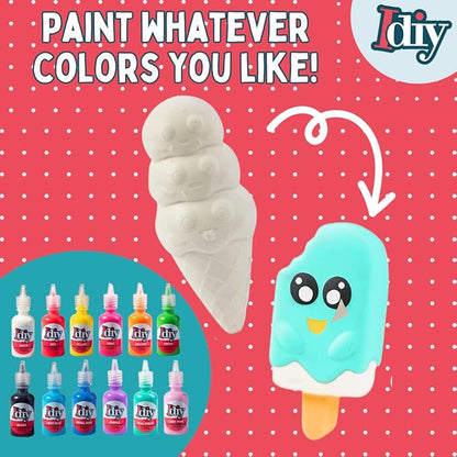 DIY Party Craft Kit Jumbo Dessert Friends Squishies (9 Cute Shapes w 12 Fabric Paints) -White Kawaii Scented Slow Rise Squishy Toys, Scented Stress Relief Craft, Kids Birthday Activity Gift (4"-6")