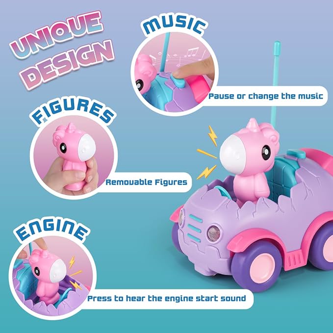 Nueplay Remote Control Car for Toddler Age 2 3 4 5, Electric RC Car Toys with Light & Music, Toddler Toys, Race Car Vehicles, Horse Figures Truck, Christmas Birthday Gift for Baby Girls, Purple