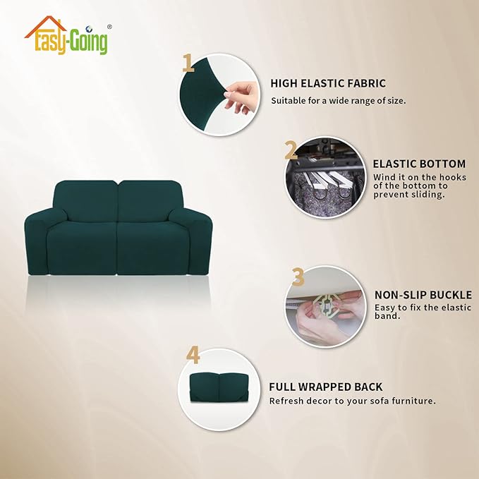 Easy-Going Oversized 6 Pieces Microfiber Stretch Sectional Recliner Loveseat Sofa Slipcover Soft Fitted Fleece 2 Seats Couch Cover Washable Furniture Protector with Elasticity for Kids Pet Deep Teal