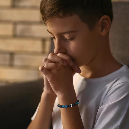 To Mens Gifts Cross Bracelet for Boys Son Grandson Brother Nephew, Cross Beads Bracelet Christian Birthday Graduation Gifts for Teen Boys