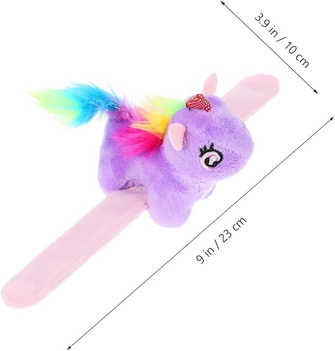 LUOZZY 4Pcs Animal Slap Bracelet Stuffed Unicorn Slap Bracelets Plush Animal Huggers Kids Slap Band Toys Party Favors - Blue+Pink+White+Purple