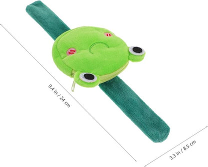 Abaodam Animal Slap Bracelet Coin Purse Frog Slap Bracelet Plush Stuffed Animal Hugger Snap Wristband Wallet for Kids
