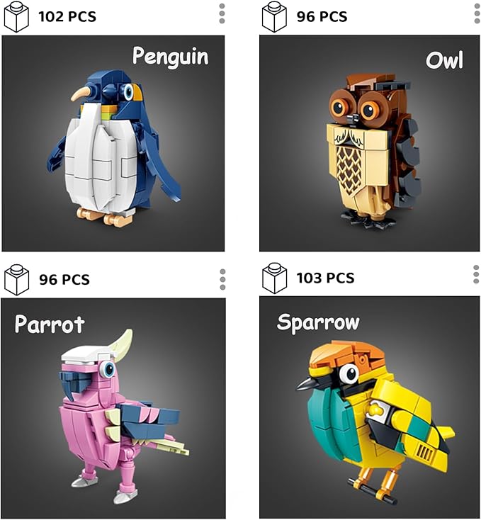 KAZI Birds Building Toy Set,Creative Building Toy Easter Basket Stuffers,Parrot,Owl,Penguin,Flamingo,Eagle,Bird Animal Toy Set,Party Favors,Prizes,Goodie Bags,Gift for Kids Ages 6 and up