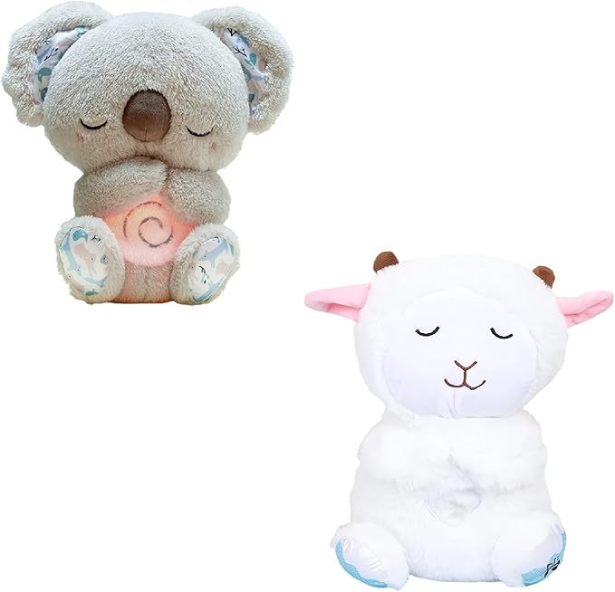 Relief Koala Breathing Stuffed Toy, Anxiety Relief Plush Breathing Animal, Sleeping Koala Plush Breathing with Musical Lights & Rhythmic Breathing Motion (D-Koala+Sheep)