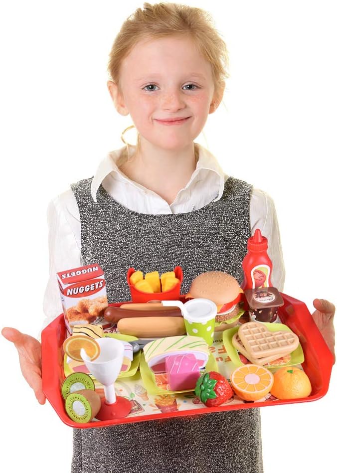 FUN LITTLE TOYS 40PCS Play Food for Kids Kitchen, Play Kitchen Accessories, Toy Foods with Cutting Fruits and Fast Food for Pretend Play, Birthday Gifts