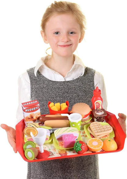 FUN LITTLE TOYS 40PCS Play Food for Kids Kitchen, Play Kitchen Accessories, Toy Foods with Cutting Fruits and Fast Food for Pretend Play, Birthday Gifts