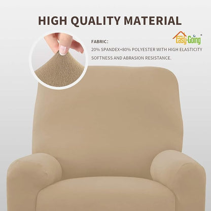 Easy-Going 4 Pieces Microfiber Stretch Recliner Slipcover – Spandex Soft Fitted Sofa Couch Cover, Washable Furniture Protector with Elastic Bottom for Kids, Pet(Recliner, Pale Yellow)
