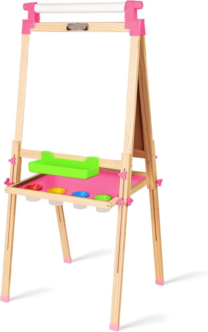 JOYOOSS Easel for Kids Art Easel Kids Easels for Toddlers,Wooden Kid Easel with Paper Roll - Chalkboard for Kids Adjustable Double Sided Kids Dry Erase Board, Outdoor Easel for Kids Art Easel Toddler