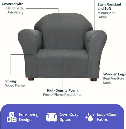 Keet, Roundy Child Size Chair, Microsuede, Comfortable and Durable Kids Chair, Toddler Couch Easy to Coordinate, Toddler Sofa Couch for Girls and Boys, Kids Couch Chair, Ages 2-5 Years, Charcoal