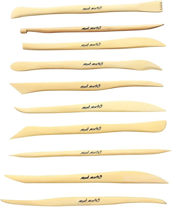 Mont Marte Boxwood Mini Clay Modeling Tools 10 Piece. Set of Double Ended Pieces Providing 20 Tools. Suitable for Cutting, Carving and Smoothing