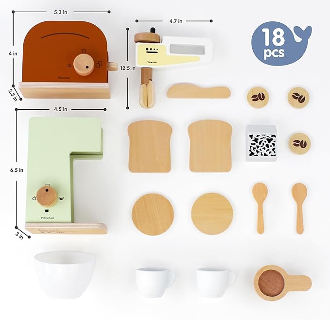 Kids Coffee Maker Playset,Wooden Toy Toaster,Toy Mixer,3-in-1 Kids Kitchen Playset,Pretend Play Kitchen Accessories,Wooden Kitchen Sets for Kids Toddlers Boys Girls Ages 3+