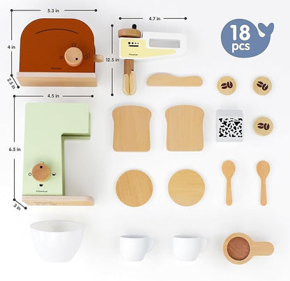 Kids Coffee Maker Playset,Wooden Toy Toaster,Toy Mixer,3-in-1 Kids Kitchen Playset,Pretend Play Kitchen Accessories,Wooden Kitchen Sets for Kids Toddlers Boys Girls Ages 3+