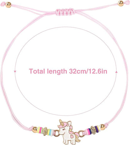 Lorfancy 12 Pcs Kids Girls Bracelets Jewelry Women Unicorn Animal Friendship Bracelet Pendant Teen Toddler Baby Cute Adjustable Multicolor Woven Pretend Play Bracelet