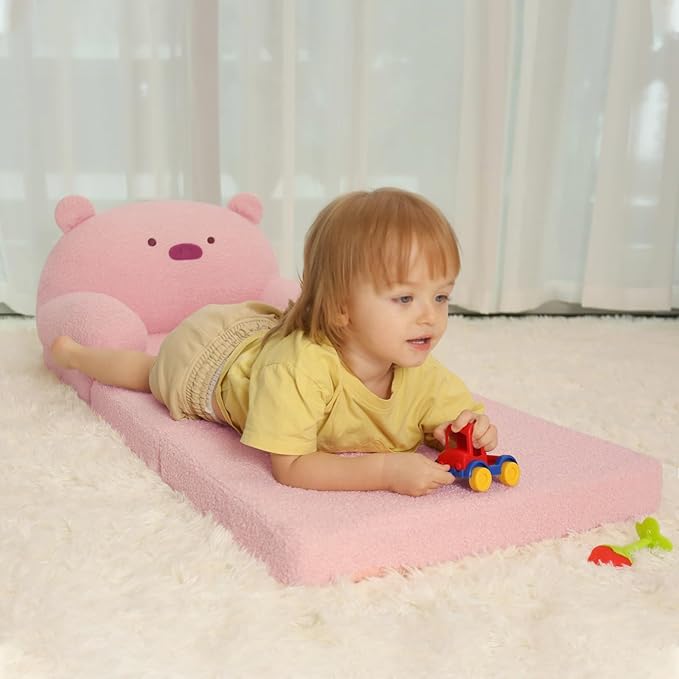 MOONBEEKI Comfy Toddler Chair, Kids Couch Fold Out to Lounger, Foldable Baby Sofa Plush for Girl and Boy Age 18 Months and Up （Pig）