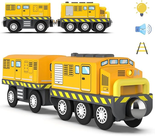 Wooden Train Track Accessories Battery Operated Locomotive Train, Motorized Train for Toddlers with Magnetic Connection
