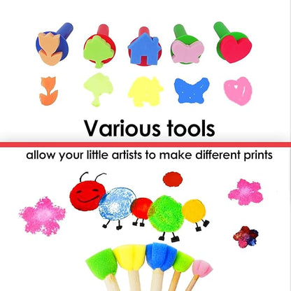 Funto Kids Washable Finger Paint Set, 25 PCS Non Toxic Art Painting Supplies for Baby, Includes Finger Paint Paper Roll, Brush Set, Arts Crafts for Toddlers Age 1-3