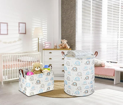 NTAOHAMPER Rectangular Blue Elephant Storage Basket,Collapsible Gift Basket with Handles,Books Box,Room Decor(Blue Elephant)