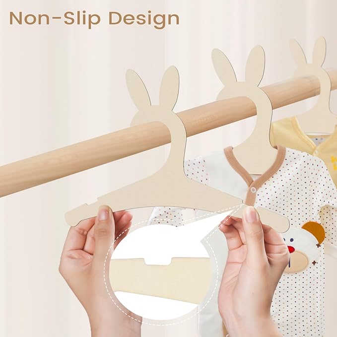 20 Packs Wooden Baby Hangers for Baby Clothes, Cute Bunny Ears Wood Newborn Baby Girl Boy Hangers for Nursery 9 Inch Kids Toddlers Children Infant Hangers for Baby Shower Crate Closet Clothing Storage