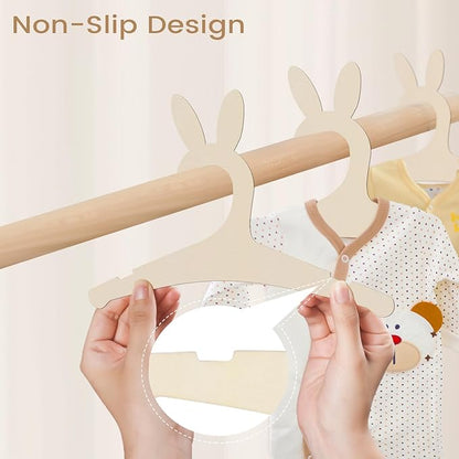 20 Packs Wooden Baby Hangers for Baby Clothes, Cute Bunny Ears Wood Newborn Baby Girl Boy Hangers for Nursery 9 Inch Kids Toddlers Children Infant Hangers for Baby Shower Crate Closet Clothing Storage