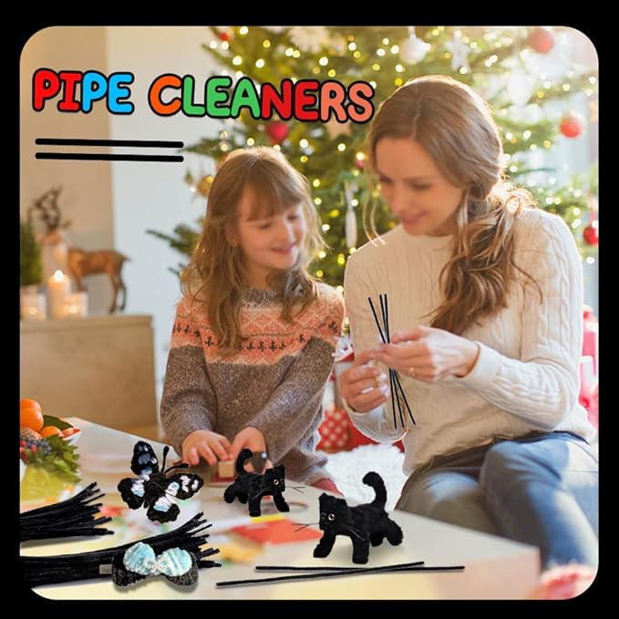 180 Pcs Pipe Cleaners Chenille Stem, Black Pipe Cleaners, 11.8inch Pipe Cleaner for Hair Locs, Long Craft Pipe Cleaner Chenille Stems for DIY Art Crafts Decorations Supplies